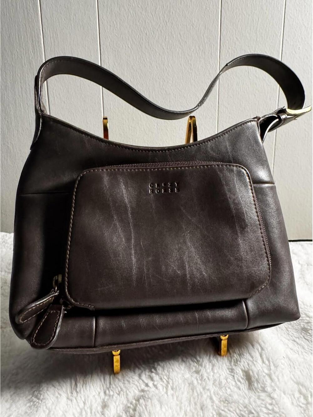 Crazy Horse By Liz Claiborne Purse Faux Leather Handbag Brown Vintage Y2K